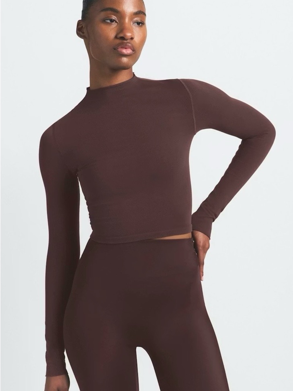 NikeSkims NWT Vintage Seamless Mock Neck Crop Top Long Sleeve Phoenix Brown S